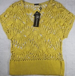 Reborn Mustard Yellow Crochet Women's Blouse Size Medium